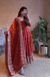 Sc 1329 Heavy Fandy Silk Embroidery Work Gown With Pant Dupatta Wholesale Online